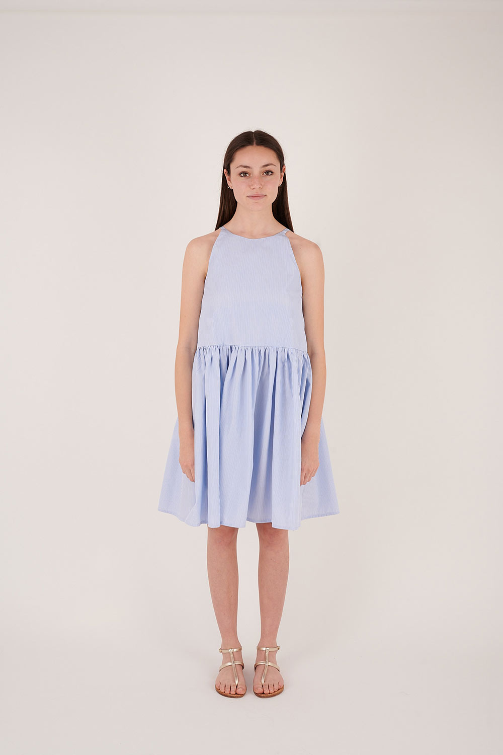 Light-Blue Stripe Shoulder-Strap Dress