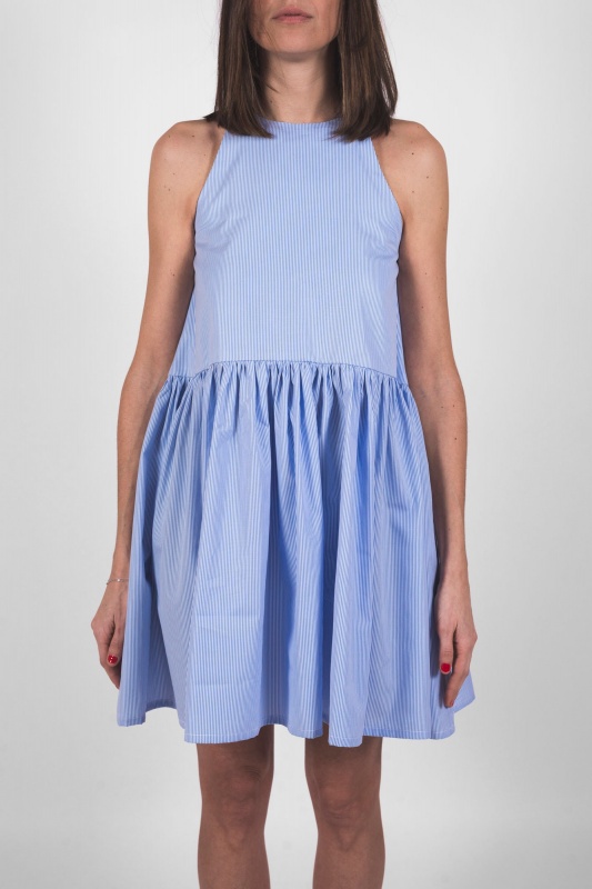 Light-Blue Stripe Shoulder-Strap Dress