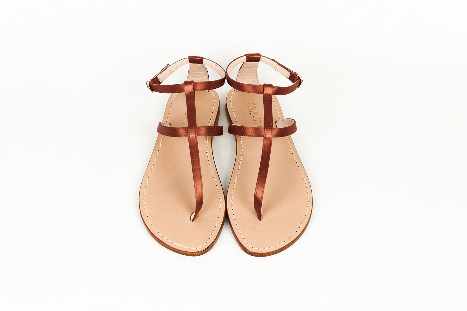 Bronze Satin Capri Sandals