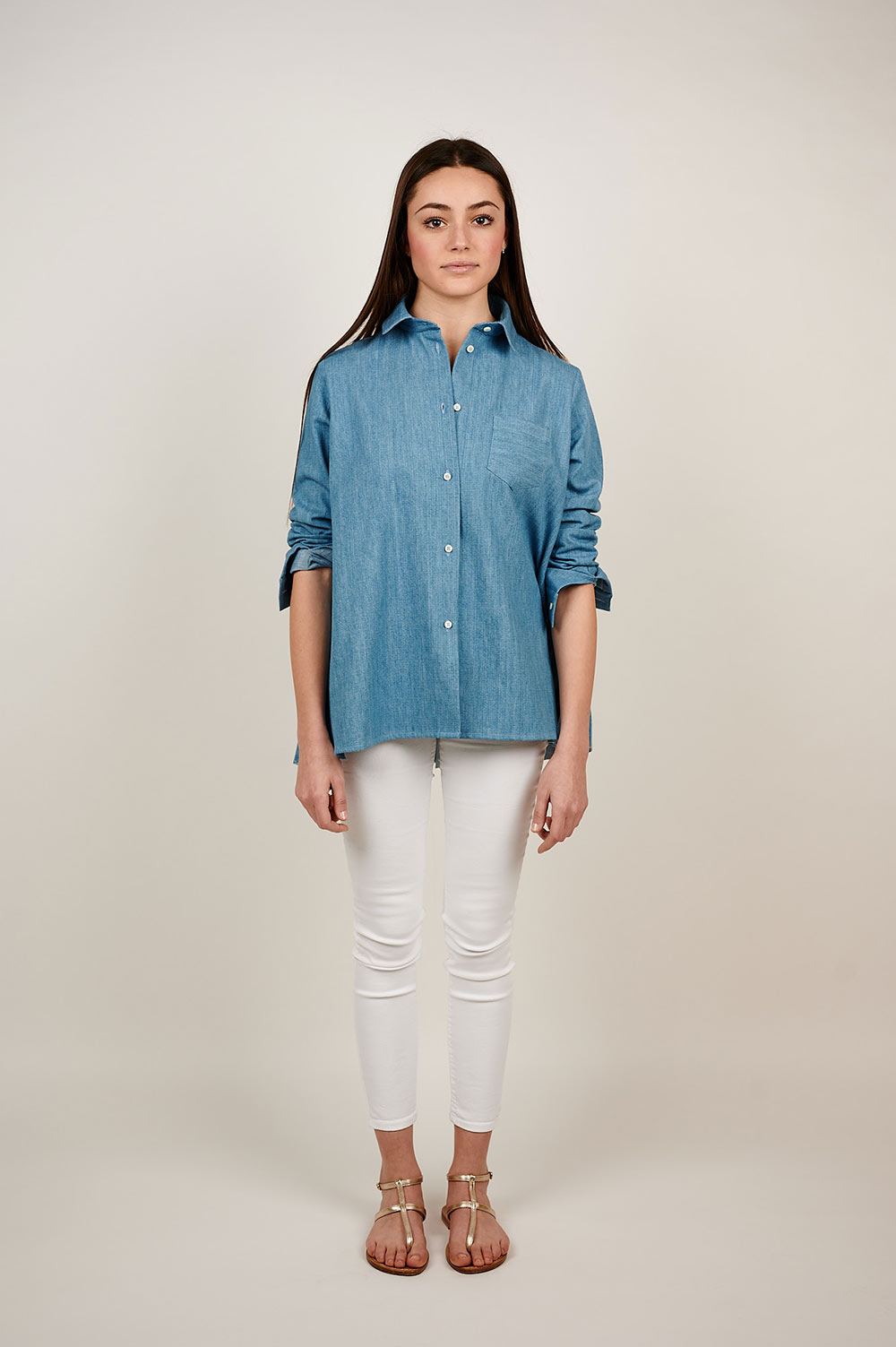 Pleated denim shirt