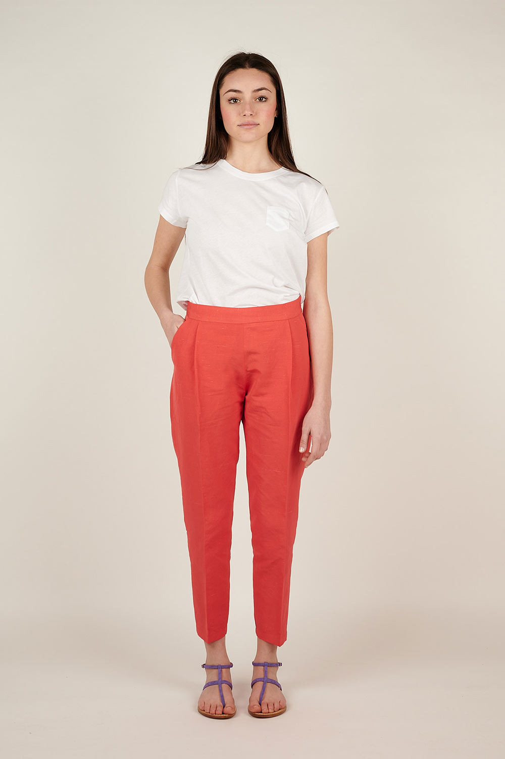 Pantaloni pieghe corallo