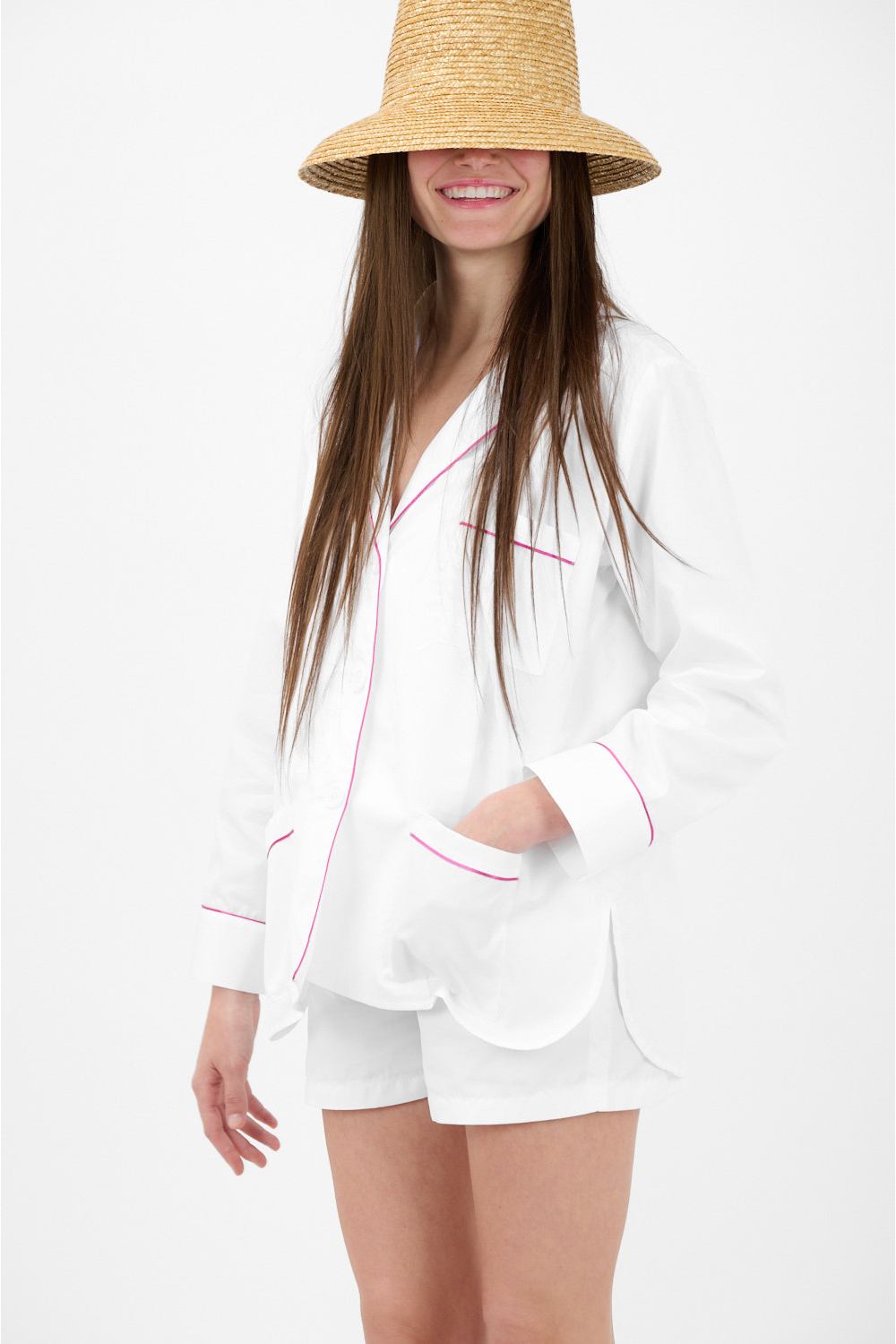 Pigiama Bianco Piping Fuxia